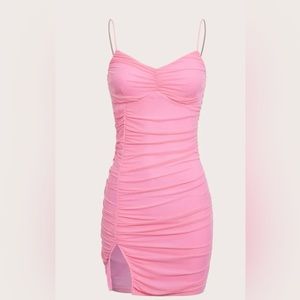 SHEIN BAE ruched split hem mesh body con dress
